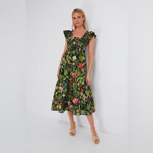 Tuckernuck Noir Blooming Botanical Mallie Nap Dress Floral Flutter Sleeve New XS